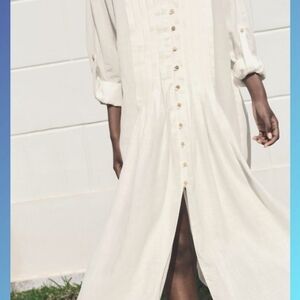 Zara Pin Tuck Tunic Dress Long Sleeves Large